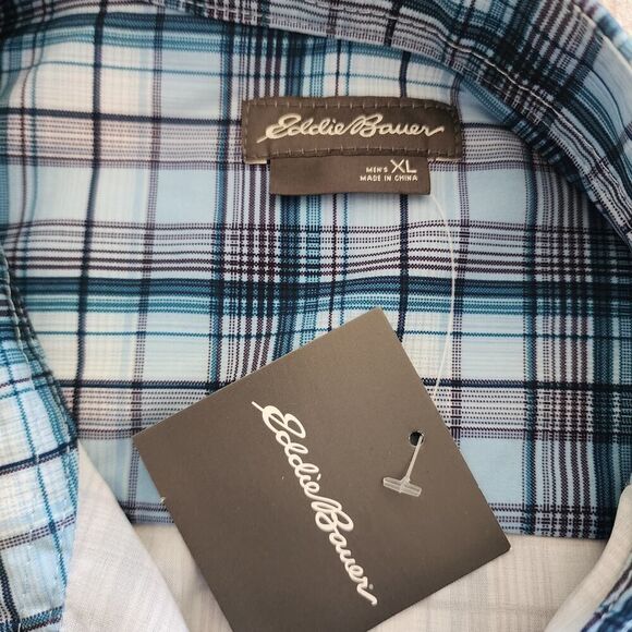 NEW Eddie Bauer Performance blue plaid long sleeve button front shirt size XL - Picture 5 of 7